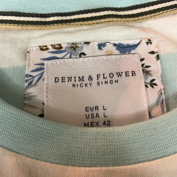 Denim & Flower Ricky Singh men’s strip T-shirt size large - Picture 4 of 5